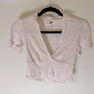 Free People XS collared white crop top